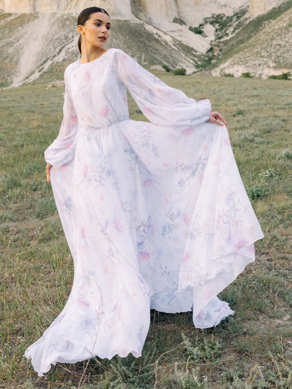 Leto – Two Piece Chiffon Bridal Gown with Train