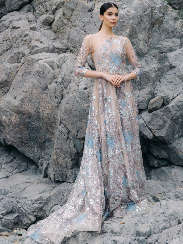 Medea – Lace Bridal Gown with Lilac & Blue Details