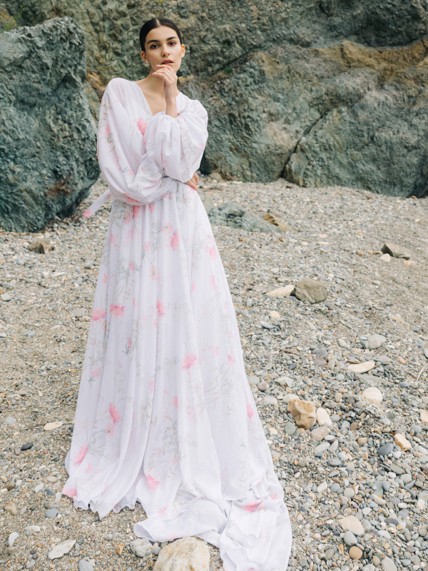 Namesis – Two Piece Bridal Gown with Chiffon Overlay and Exclusive Floral Print