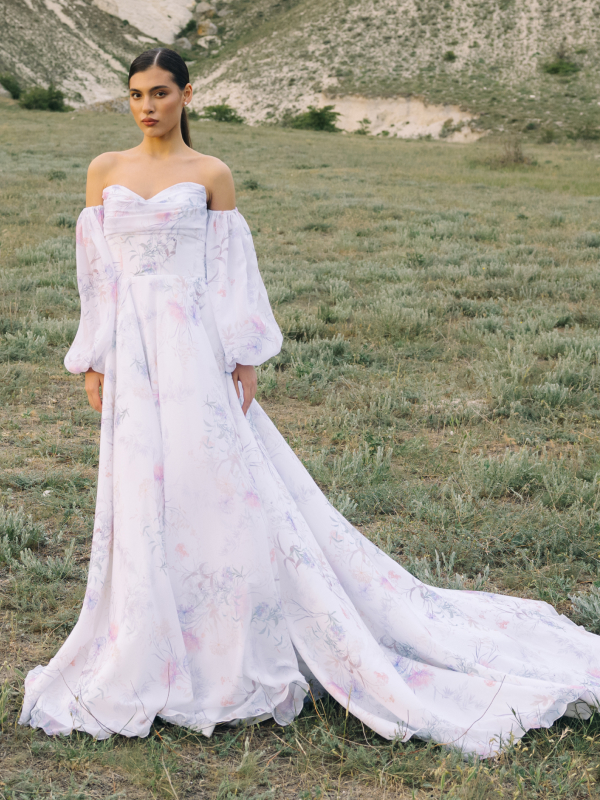 Vesta - chiffon Wedding Dress with floral print